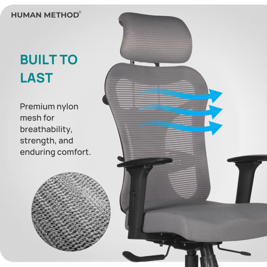 HUMAN METHOD TASK HIGH BACK REVOLVING CHAIR - PEARL GREY