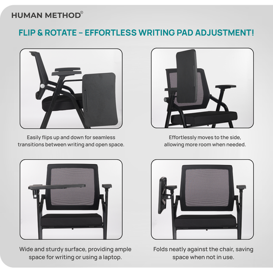 HUMAN METHOD FLEXI TRAINING CHAIR - WITH WRITING PAD AND WITHOUT WHEELS