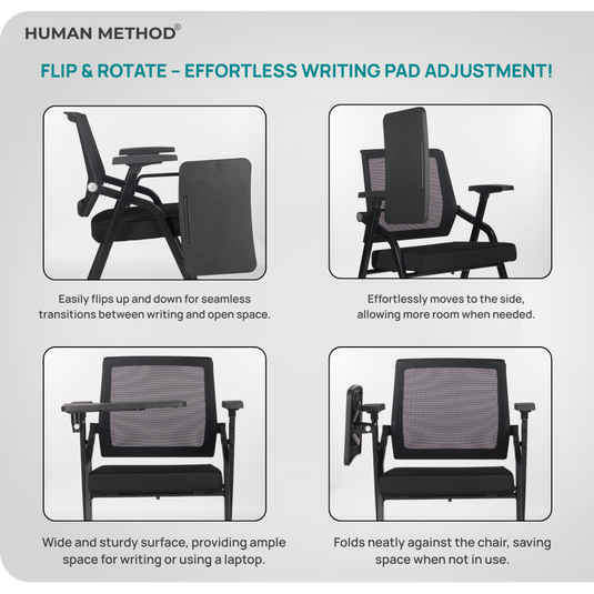 HUMAN METHOD FLEXI TRAINING CHAIR - WITH WRITING PAD AND WHEELS