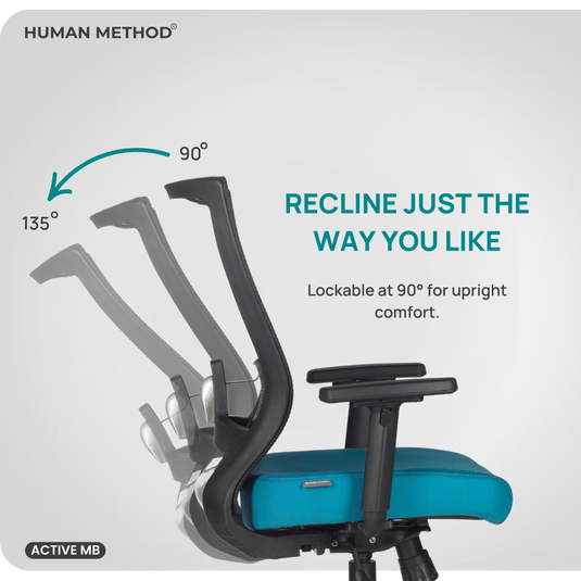 HUMAN METHOD ACTIVE PREMIUM ERGONOMIC MID BACK REVOLVING OFFICE CHAIR - JET BLACK - CRYSTAL TEAL