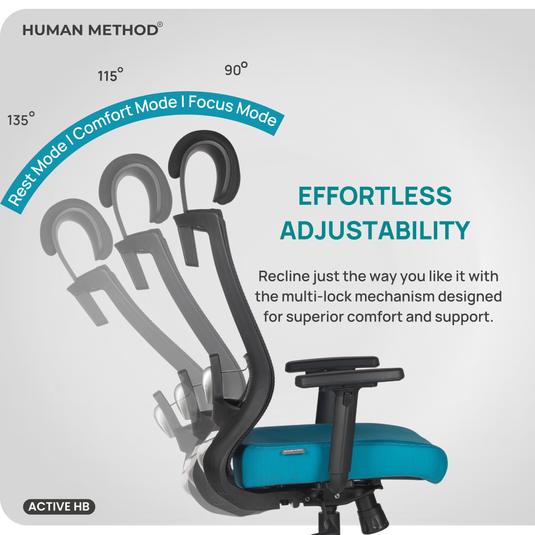 HUMAN METHOD ACTIVE PREMIUM ERGONOMIC HIGH BACK REVOLVING OFFICE CHAIR - JET BLACK - CRYSTAL TEAL