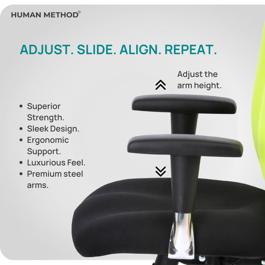 HUMAN METHOD VINTAGE (ELEGANCE) ERGONOMIC MID BACK REVOLVING OFFICE CHAIR - LEMON GREEN - JET BLACK