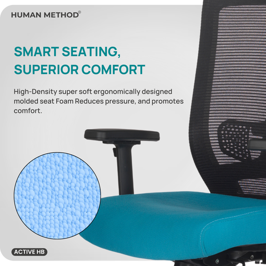 HUMAN METHOD ACTIVE PREMIUM ERGONOMIC HIGH BACK REVOLVING OFFICE CHAIR - JET BLACK - CRYSTAL TEAL
