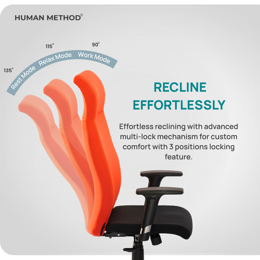 HUMAN METHOD ESTORA (SUPREME) ERGONOMIC HIGH BACK REVOLVING OFFICE CHAIR - BLACK - ORANGE