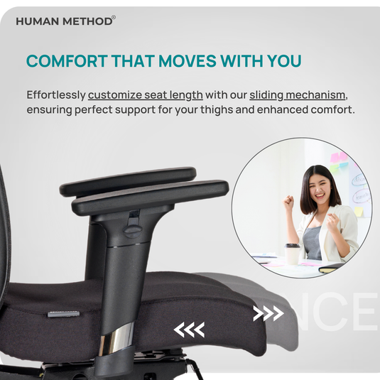 HUMAN METHOD PERFORMANCE PREMIUM ERGONOMIC MID BACK REVOLVING CHAIR - JET BLACK
